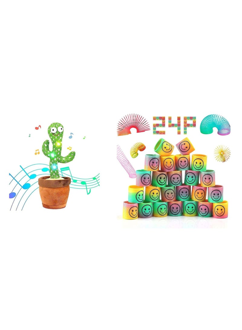 Smiley Party Favors For Kids Birthday Party- 24Pcs Spring,Electronic Dancing Cactus Toys, Talking, Wriggle  Singing, Recording  Repeat What You Say  Interactive Toys, Best Gift for Your Baby or Kids - Image 1
